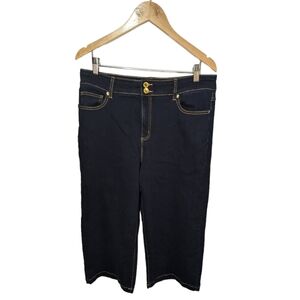 Michael Kors Midnight Blue Denim Crop Wide Leg Jeans Size 14